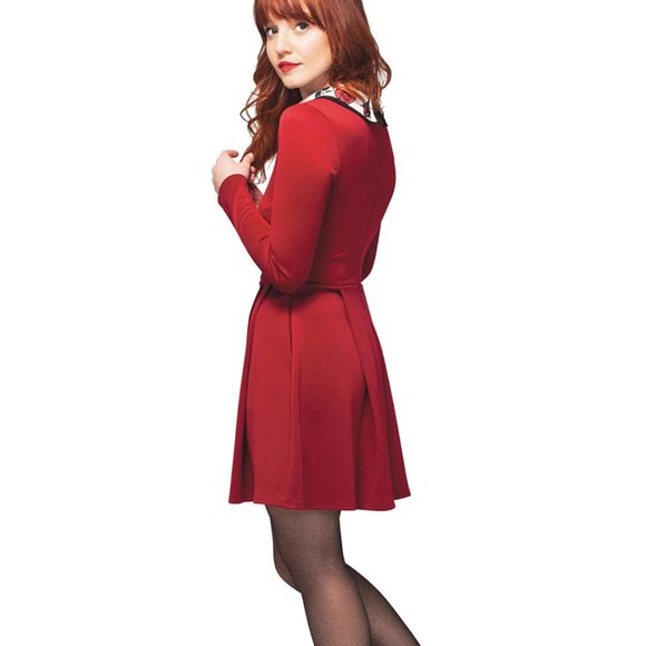 Smak Parlour Peter Pan Collar Dress - Crimson Mod Twee Cosplay Goth Holiday Geek - Picture 6 of 6